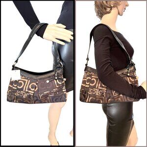 Liz Claiborne Heritage Mosaic Shoulder Bag Logo Print and Black Shoulder Straps